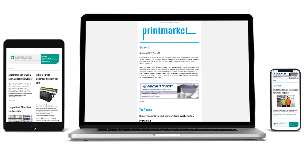 printmarket Newsletter auf dem Tablet Laptop und Handy